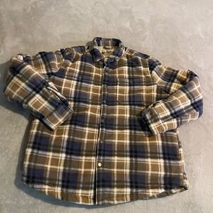 Telluride Clothing Co Mens L Fleece Sherpa Lined Plaid Shirt Jacket Brown Blue
